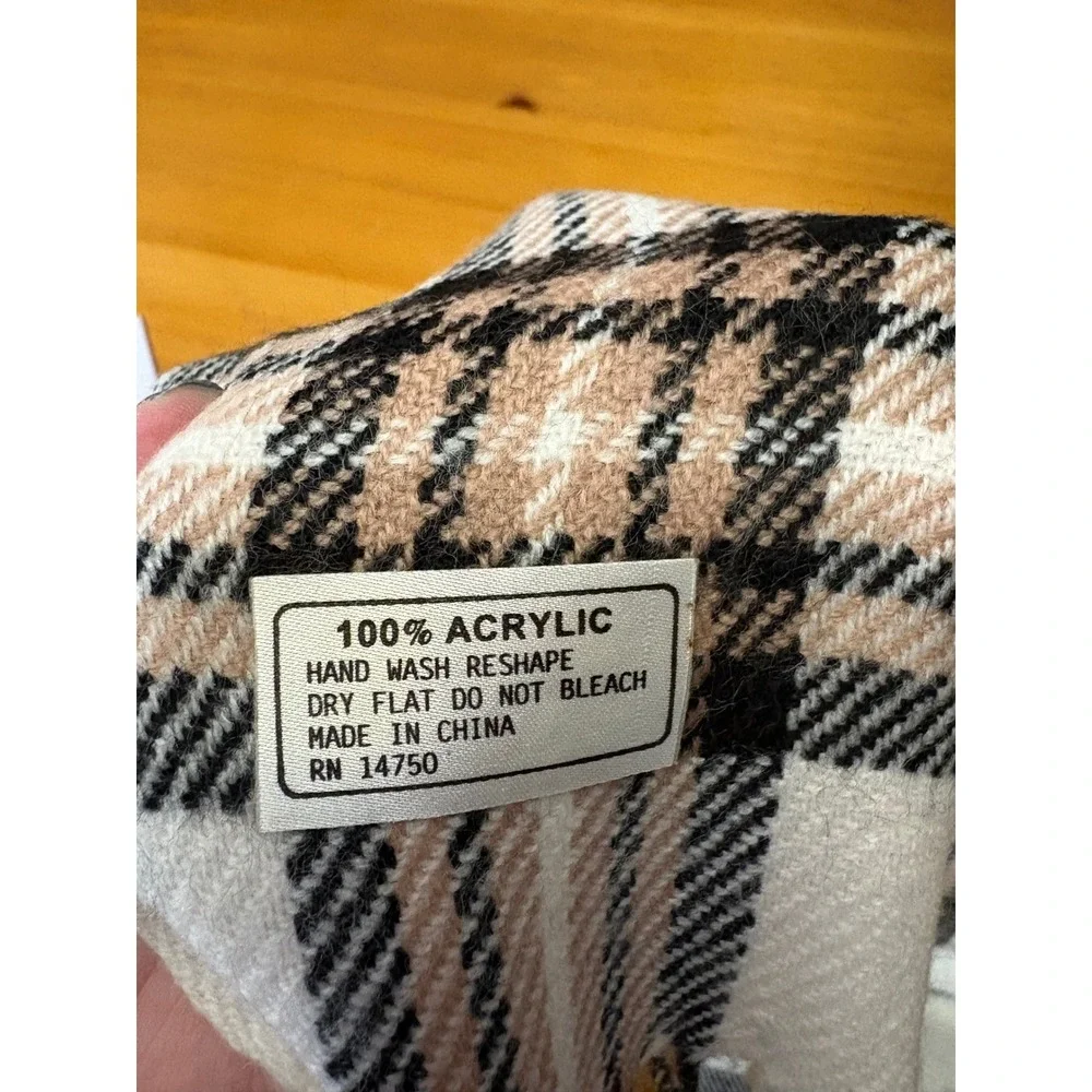 Berkshire Handkerchief Co Inc Plaid Scarf Cream Tan Black Acrylic Fringe Wrap‎